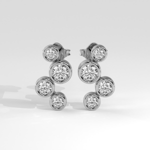 Bezel-set cluster round diamond earrings in modern asymmetric design