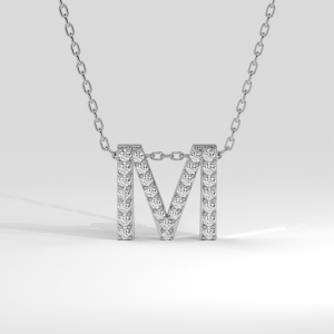 Block 'M' initial pendant with pavé-set diamonds on chain